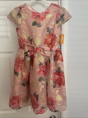 Gymboree Girls Pink Floral Bow-Accent Party Dress size 12